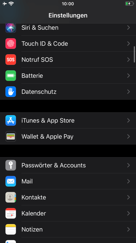 iOS Einstellungen Accounts